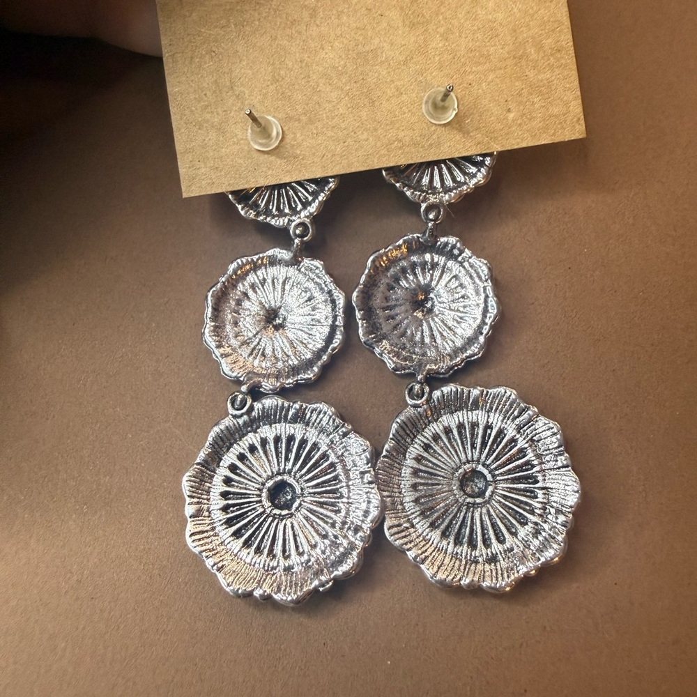 🩵BUNDLE AND SAVE 🩵(3/$16) Silver-Tone Triple Medallion Drop Earrings - Picture 2 of 2